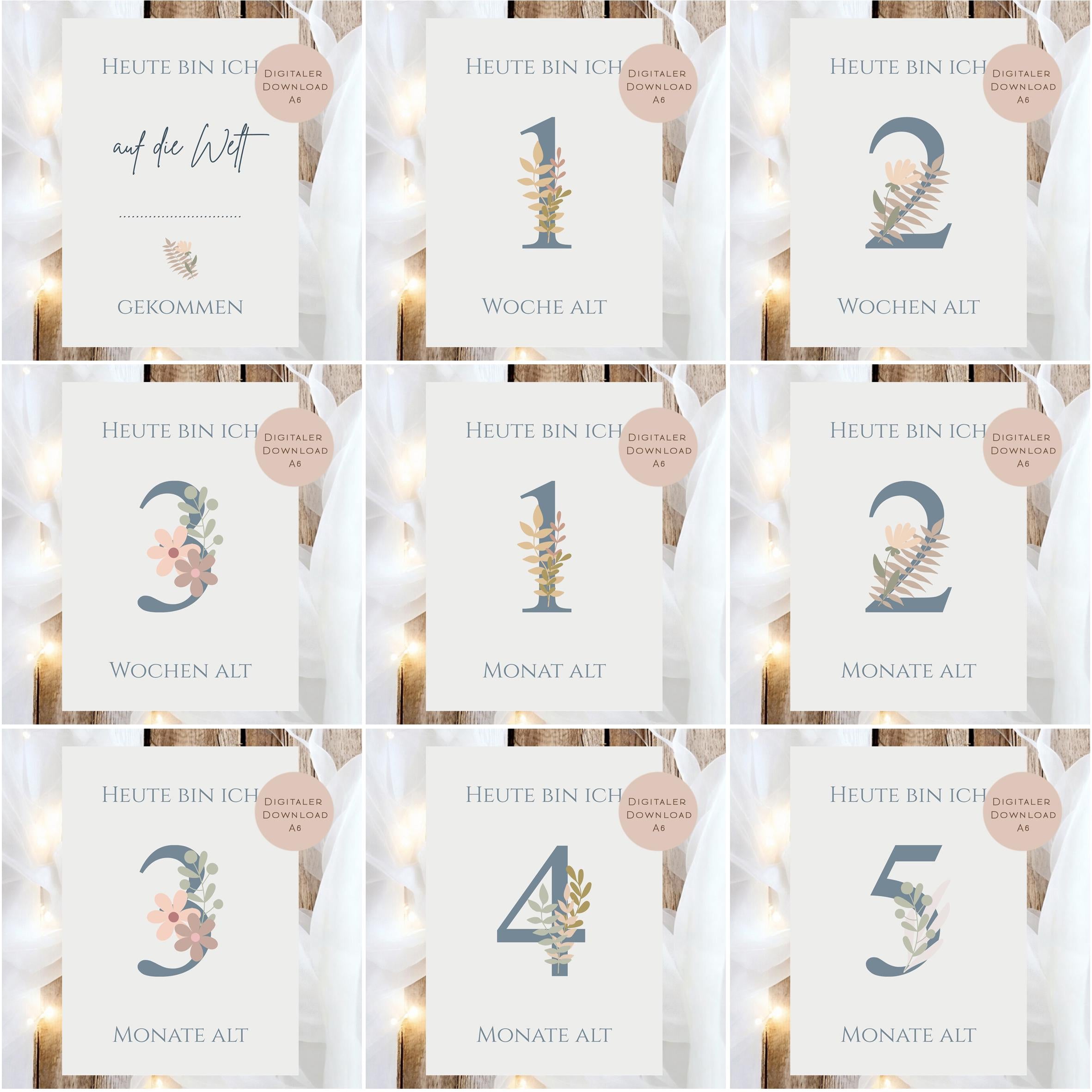 Meilensteinkarten Baby  l Geschenk zur Schwangerschaft l Geburtsgeschenk Baby l Babys erstes Jahr l Erinnerung zur Geburt PDF A6 Ausdrucken