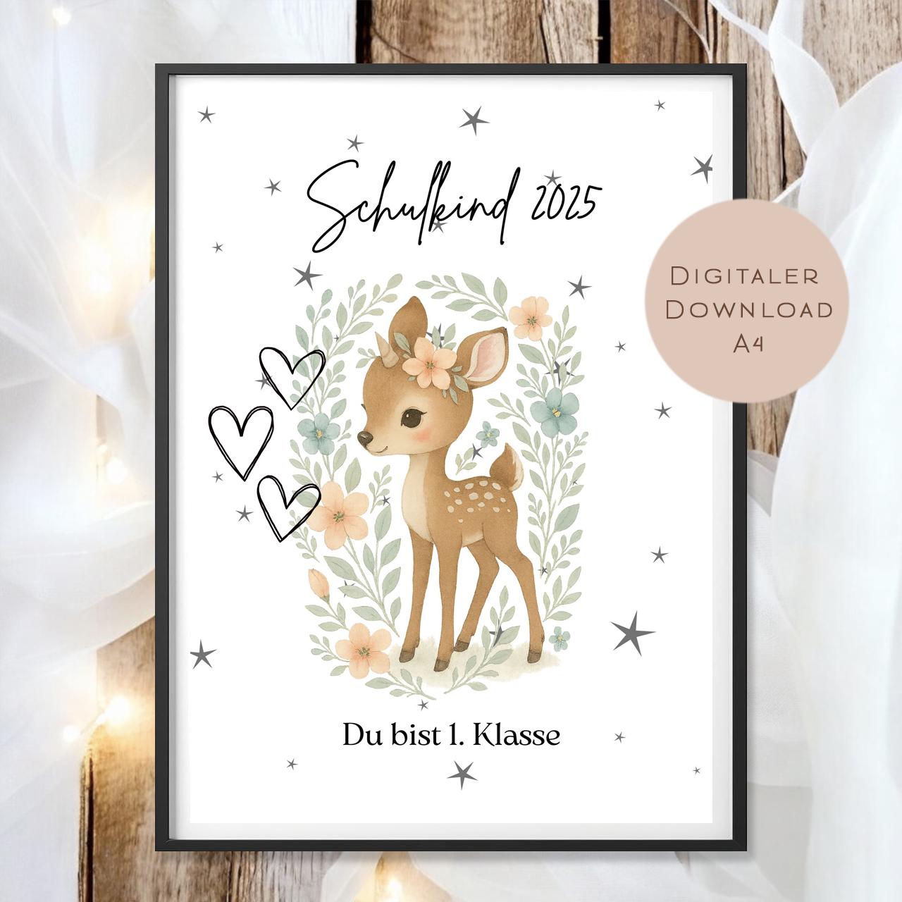 Einschulung Geschenk Download l Geldgeschenk Schulkind l Geld Schulanfang erste Klasse l Gutschein Reh l Geschenkidee Schulkind Schulstart