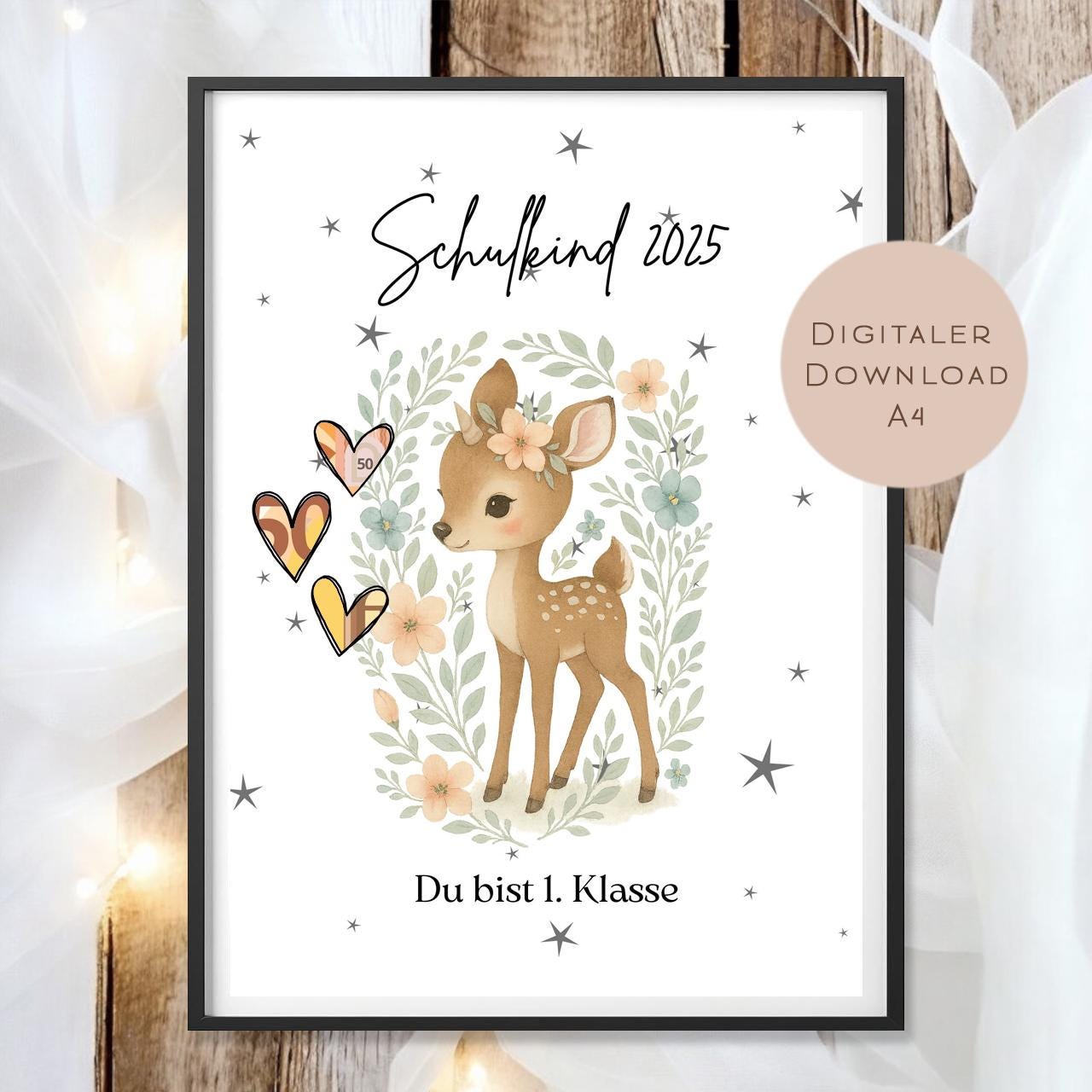 Einschulung Geschenk Download l Geldgeschenk Schulkind l Geld Schulanfang erste Klasse l Gutschein Reh l Geschenkidee Schulkind Schulstart