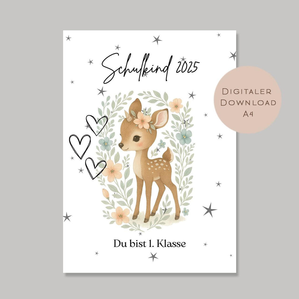 Einschulung Geschenk Download l Geldgeschenk Schulkind l Geld Schulanfang erste Klasse l Gutschein Reh l Geschenkidee Schulkind Schulstart