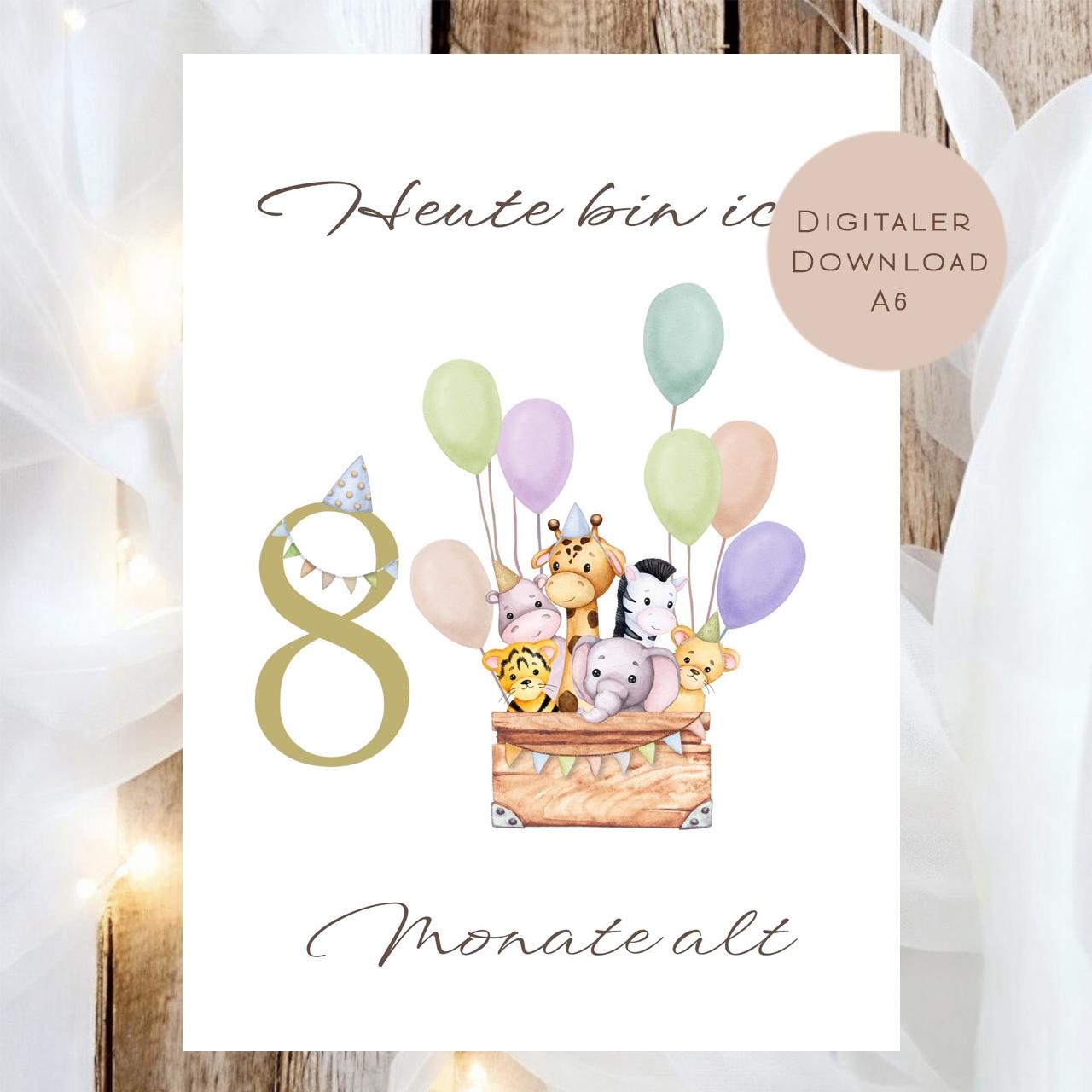 Meilensteinkarten Baby  l Geschenk zur Schwangerschaft l Geburtsgeschenk Baby l Babys erstes Jahr l Erinnerung zur Geburt PDF A6 Ausdrucken