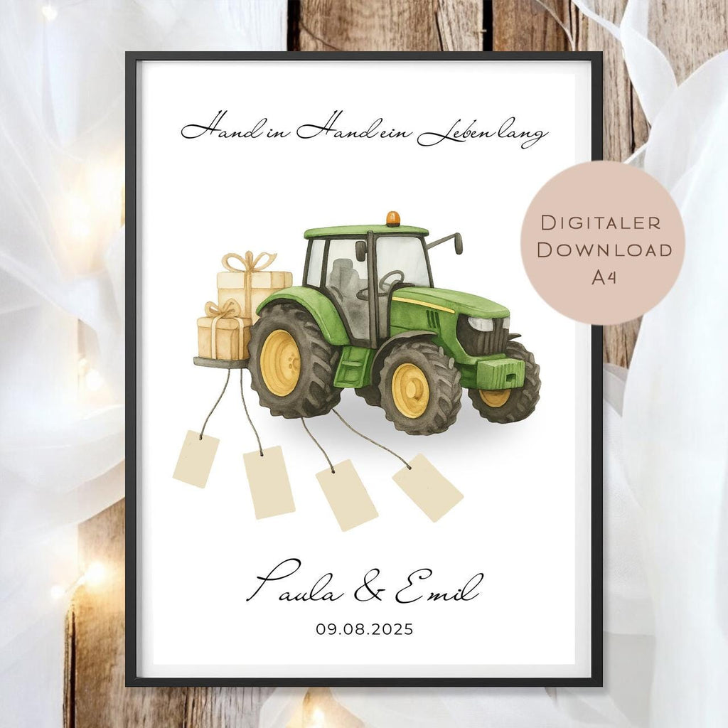 Hochzeitsgeschenk personalisiert mit Name & Datum I Geschenk für Brautpaar I Geldgeschenk Hochzeit I Traktor PDF Digital Ausdrucken