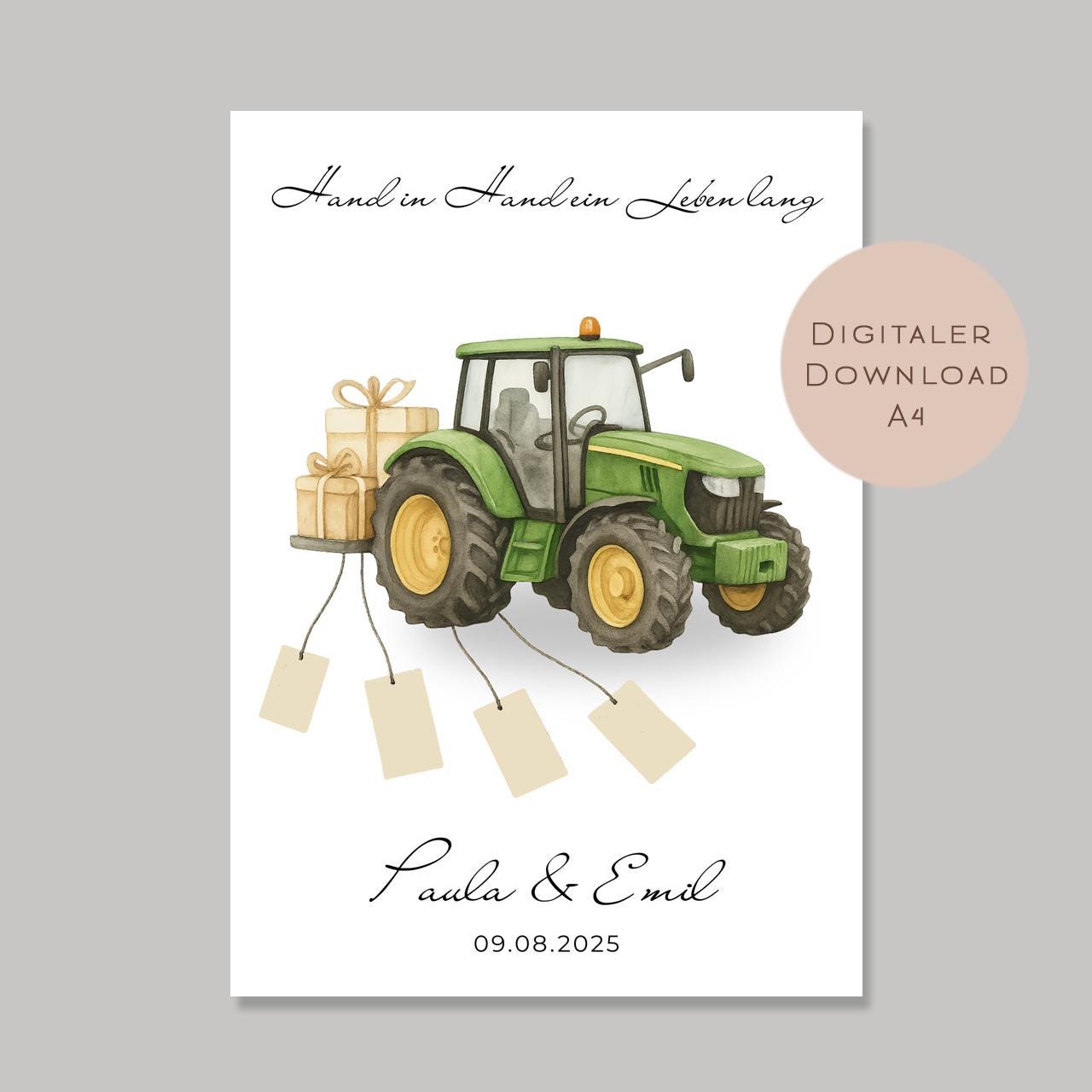 Hochzeitsgeschenk personalisiert mit Name & Datum I Geschenk für Brautpaar I Geldgeschenk Hochzeit I Traktor PDF Digital Ausdrucken