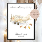 Hochzeitsgeschenk personalisiert mit Name & Datum I Geschenk für Brautpaar I Geldgeschenk Hochzeit I Flugzeug PDF Digital Ausdrucken