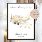 Hochzeitsgeschenk personalisiert mit Name & Datum I Geschenk für Brautpaar I Geldgeschenk Hochzeit I Flugzeug PDF Digital Ausdrucken
