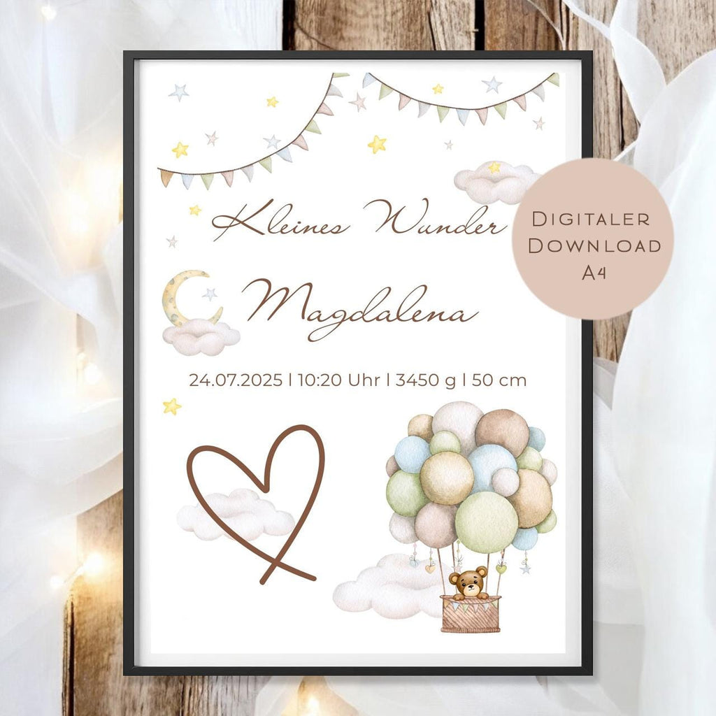 Geburtsgeschenk Baby personalisiert mit Name und Geburtsdaten l Geldgeschenk zur Geburt Taufe zum Ausdrucken l Geschenk Teddy Download PDF