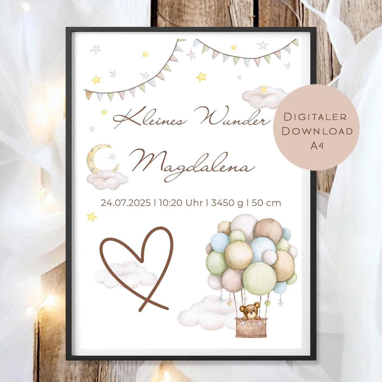 Geburtsgeschenk Baby personalisiert mit Name und Geburtsdaten l Geldgeschenk zur Geburt Taufe zum Ausdrucken l Geschenk Teddy Download PDF