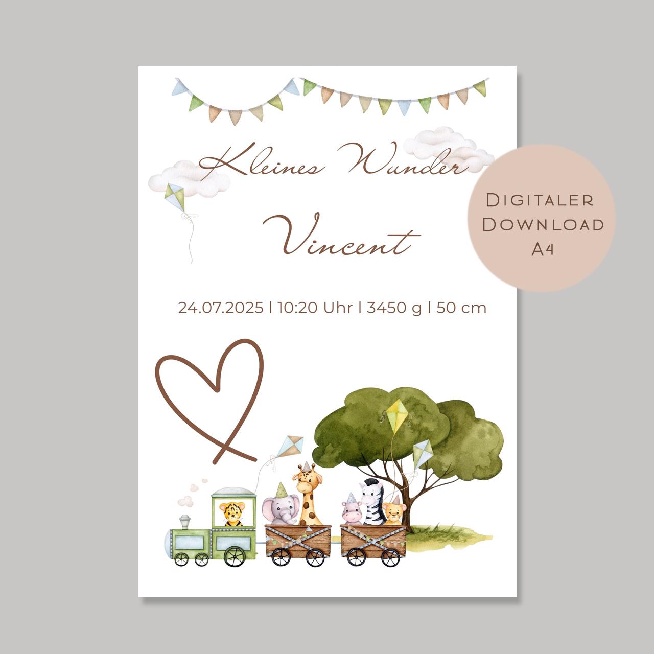 Geburtsgeschenk Baby personalisiert mit Name und Geburtsdaten l Geldgeschenk zur Geburt Taufe zum Ausdrucken l Geschenk Tiere Download PDF