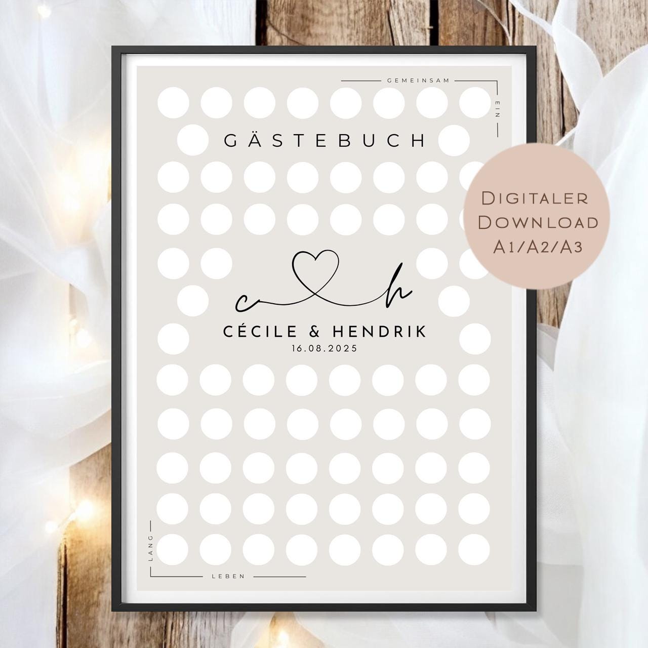 Gästebuch Poster Hochzeit personalisiert l Geschenk Brautpaar l Hochzeitsgeschenk Ideen l zum Beschriften & Einrahmen A3 A2 A1 Download PDF