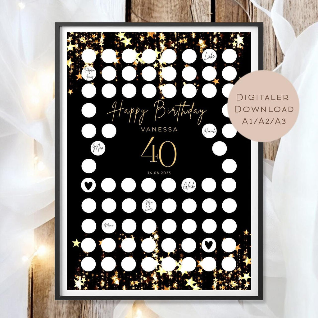 Gästebuch Poster Geburtstag Name personalisiert l Geburtstagsgeschenk runder Geburtstag l zum Beschriften & Einrahmen A3 A2 A1 Download PDF