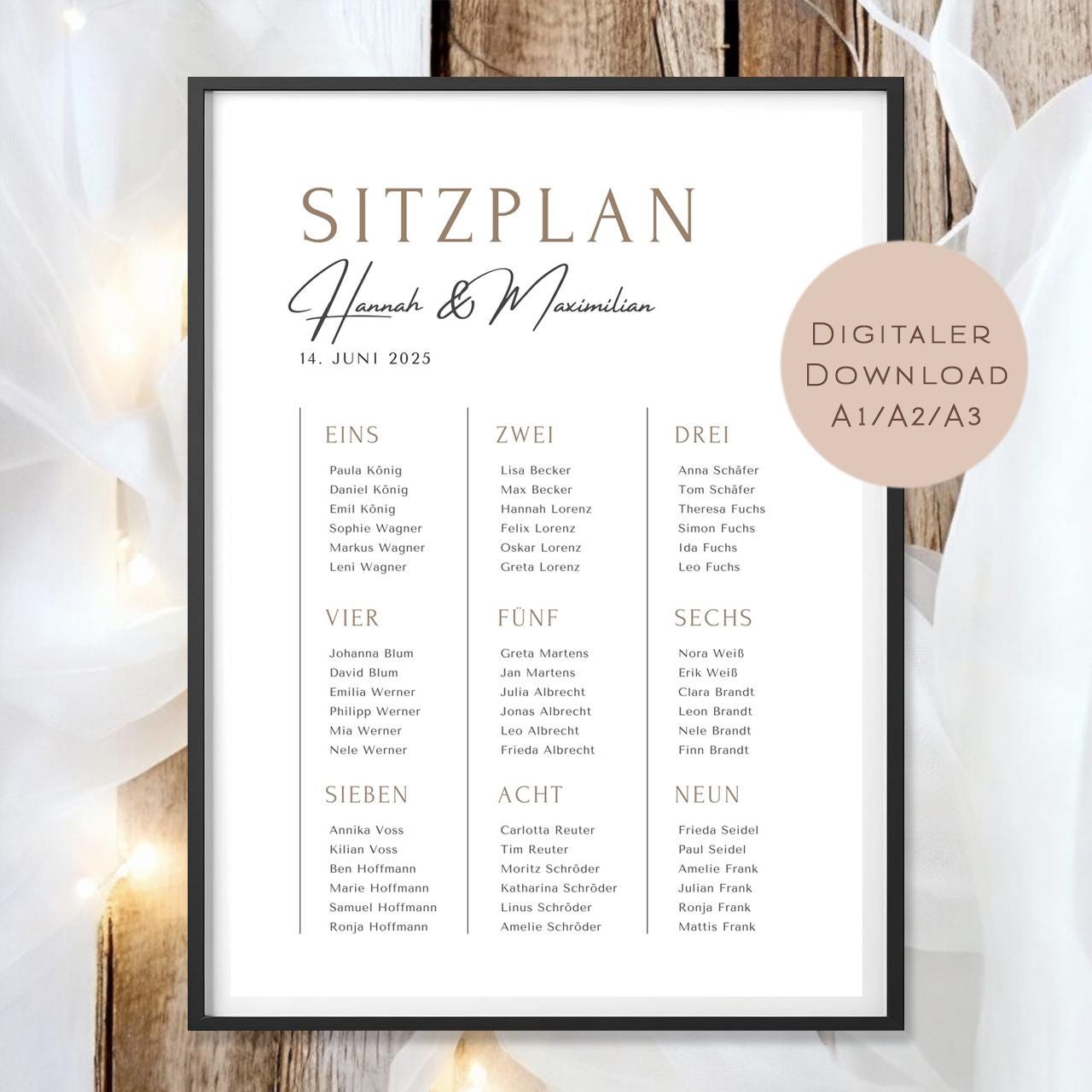 Sitzplan Hochzeit groß l Sitzordnung Schild l Willkommensschild Hochzeit l Tischordnung Schild Hochzeit I Sitzplatz Namen personalisiert PDF