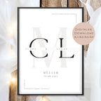 Hochzeit Poster Initialen & Datum l Hochzeitsgeschenk Name personalisiert l Brautpaar Geldgeschenk Hochzeit l  Richtfest Geld schenken PDF