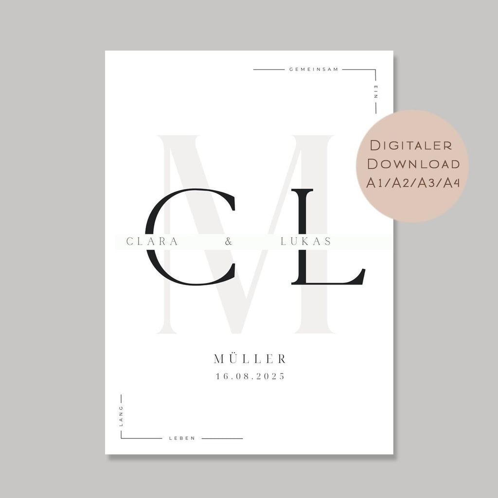 Hochzeit Poster Initialen & Datum l Hochzeitsgeschenk Name personalisiert l Brautpaar Geldgeschenk Hochzeit l  Richtfest Geld schenken PDF