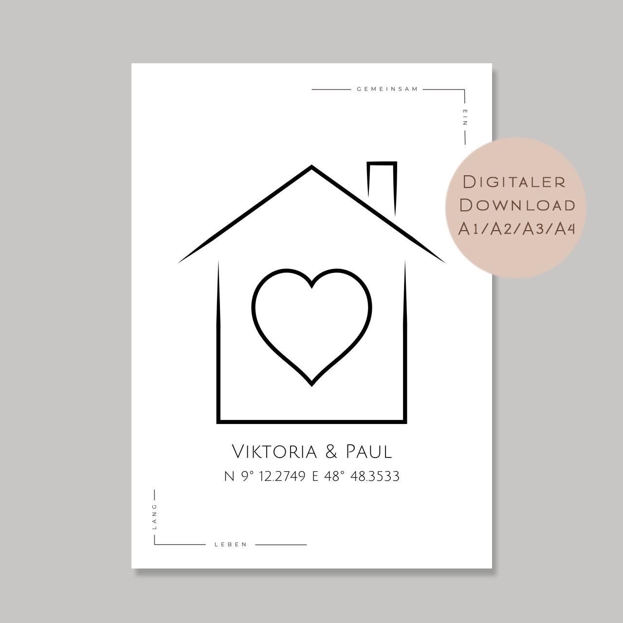 Koordinaten Bild Zuhause Hochzeit Poster l Hochzeitsgeschenk Name personalisiert l Brautpaar Hochzeit Geschenk l Richtfest Geld schenken PDF