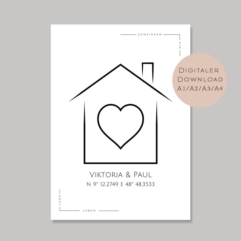 Koordinaten Bild Zuhause Hochzeit Poster l Hochzeitsgeschenk Name personalisiert l Brautpaar Hochzeit Geschenk l Richtfest Geld schenken PDF