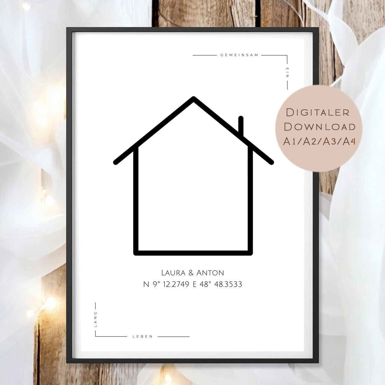 Koordinaten Bild Zuhause Hochzeit Poster l Hochzeitsgeschenk Name personalisiert l Brautpaar Hochzeit Geschenk l Richtfest Geld schenken PDF