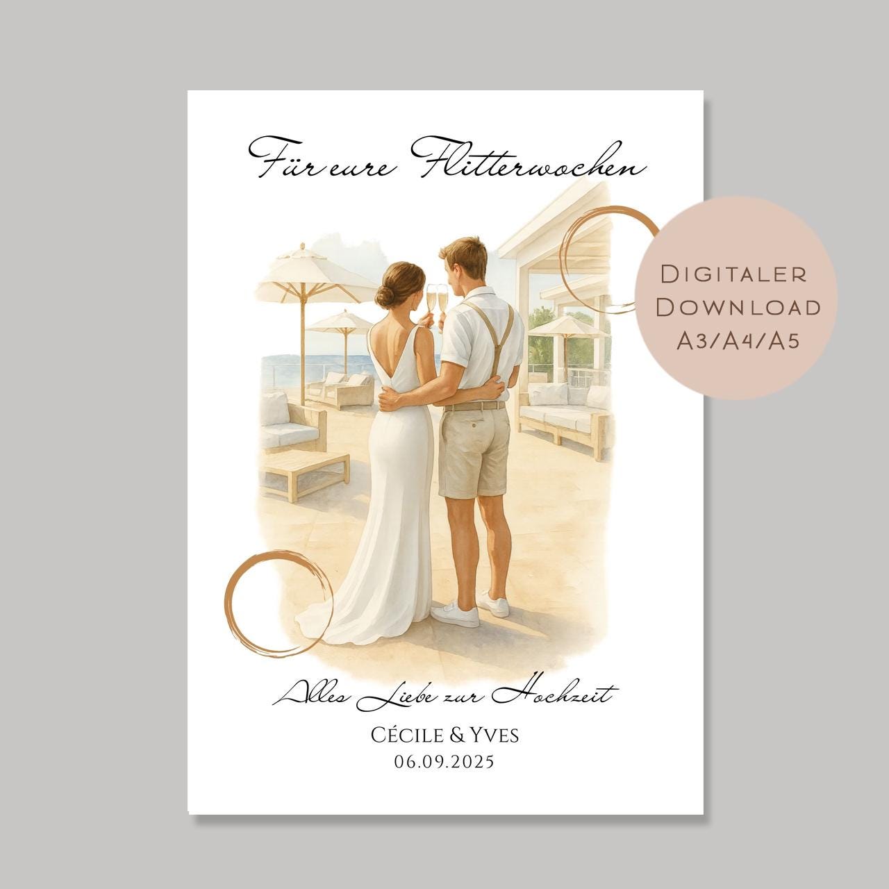 Hochzeit Geldgeschenk Flitterwochen I Gutschein für Reisekasse I Name Geschenk Brautpaar Ausdrucken I Geld schenken I Hochzeitssgeschenk PDF