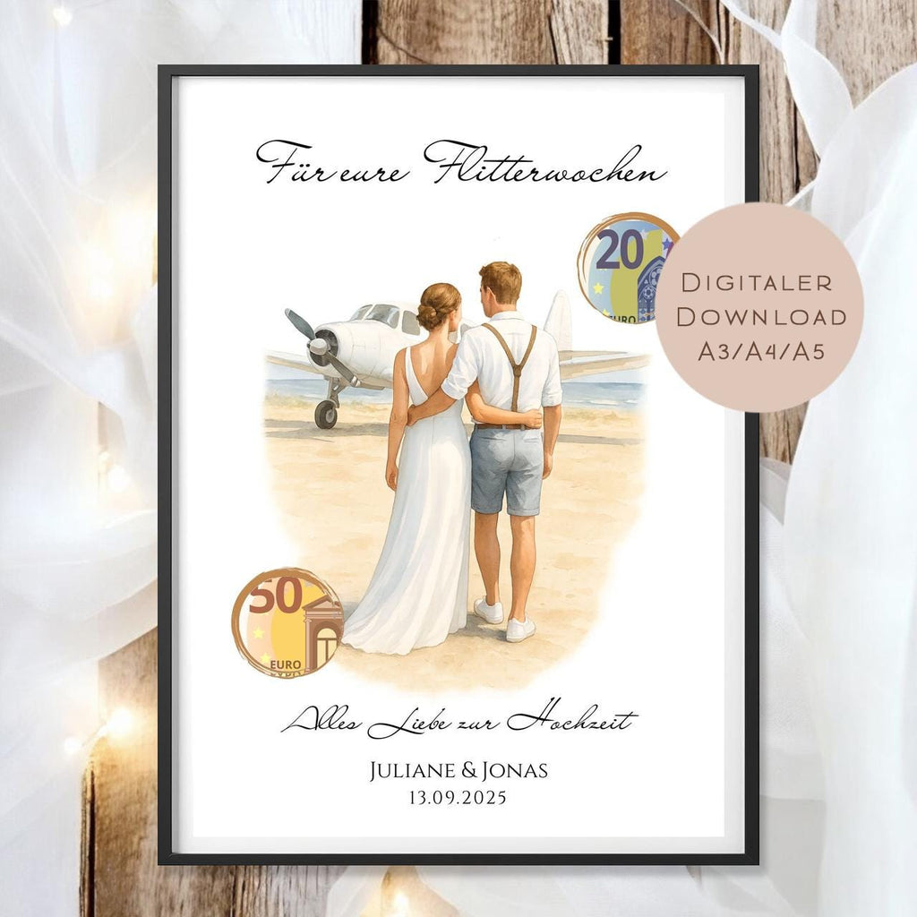 Hochzeit Geldgeschenk Flitterwochen I Gutschein für Reisekasse I Name Geschenk Brautpaar Ausdrucken I Geld schenken I Hochzeitssgeschenk PDF