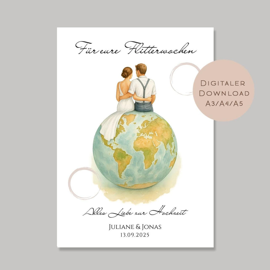 Hochzeit Geldgeschenk Flitterwochen I Gutschein für Reisekasse I Name Geschenk Brautpaar Ausdrucken I Geld schenken I Hochzeitssgeschenk PDF