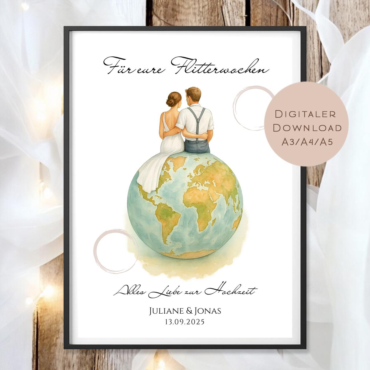 Hochzeit Geldgeschenk Flitterwochen I Gutschein für Reisekasse I Name Geschenk Brautpaar Ausdrucken I Geld schenken I Hochzeitssgeschenk PDF