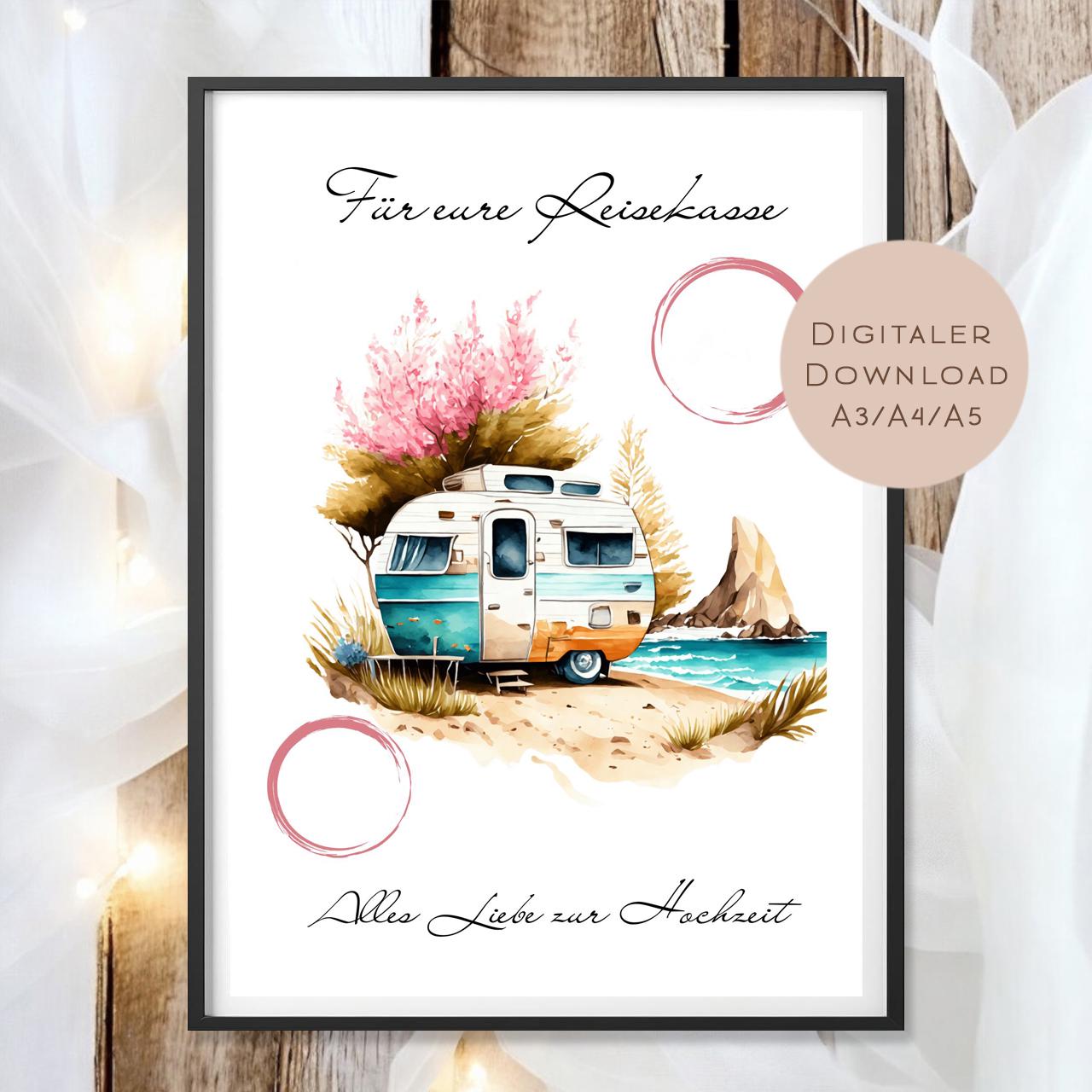 Hochzeit Geldgeschenk Camper I Gutschein für Reisekasse I Geschenk Brautpaar zum Ausdrucken I Geld schenken I Hochzeitssgeschenk PDF