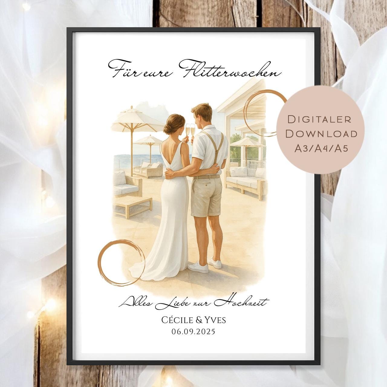 Hochzeit Geldgeschenk Flitterwochen I Gutschein für Reisekasse I Name Geschenk Brautpaar Ausdrucken I Geld schenken I Hochzeitssgeschenk PDF