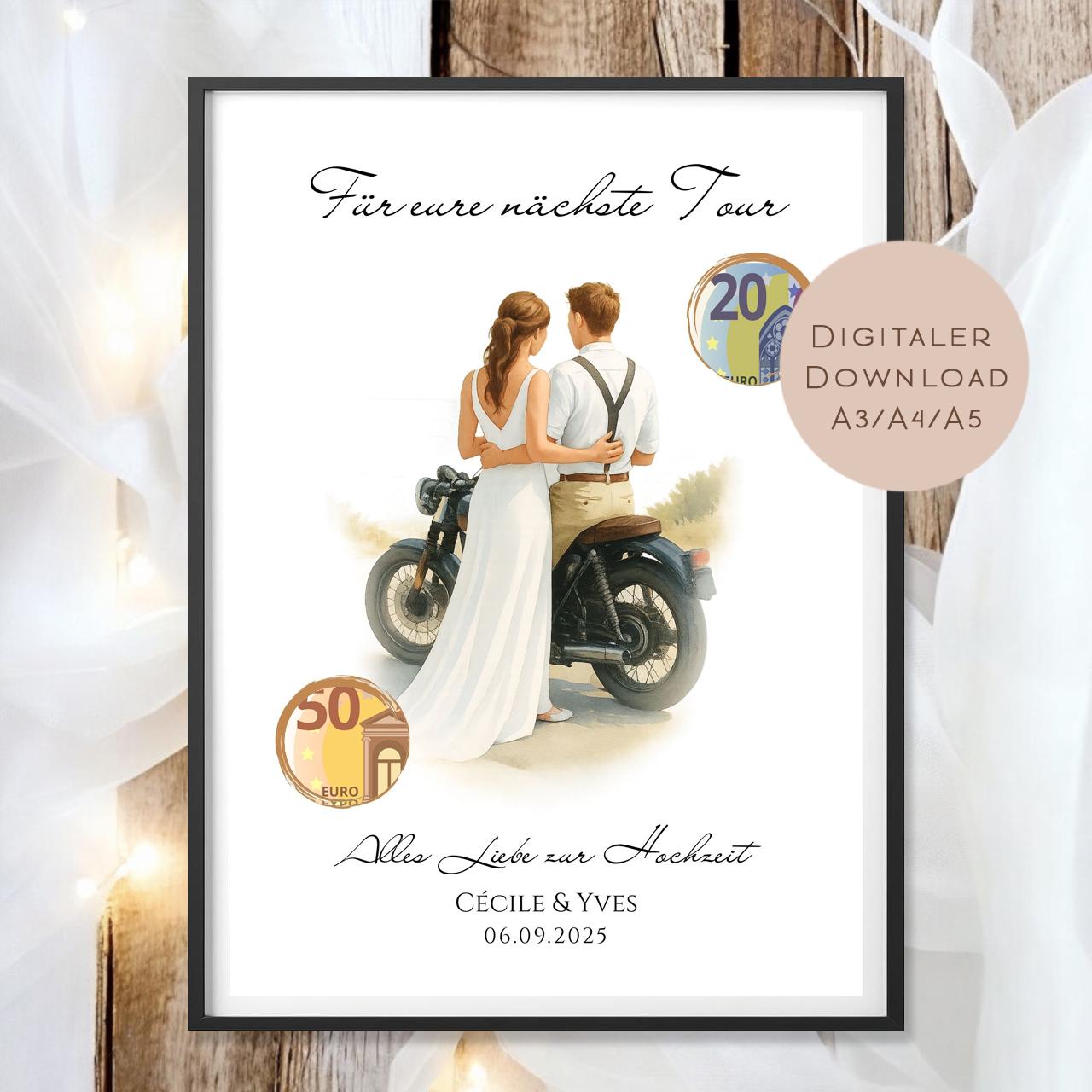 Hochzeit Geldgeschenk Motorrad I Gutschein Biker Reisekasse I Name Geschenk Brautpaar Ausdrucken I Geld schenken I Hochzeitssgeschenk PDF