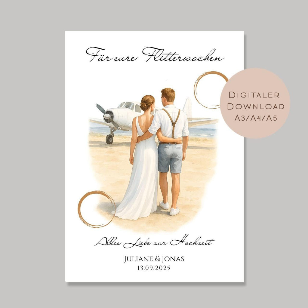 Hochzeit Geldgeschenk Flitterwochen I Gutschein für Reisekasse I Name Geschenk Brautpaar Ausdrucken I Geld schenken I Hochzeitssgeschenk PDF