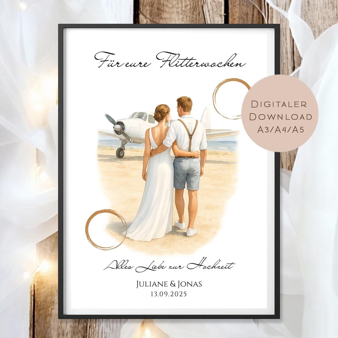 Hochzeit Geldgeschenk Flitterwochen I Gutschein für Reisekasse I Name Geschenk Brautpaar Ausdrucken I Geld schenken I Hochzeitssgeschenk PDF