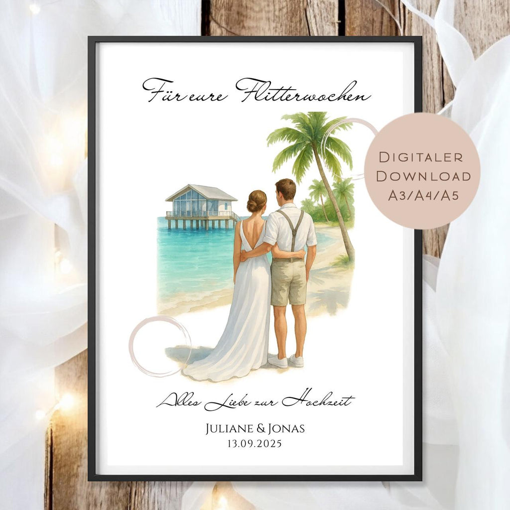 Hochzeit Geldgeschenk Flitterwochen I Gutschein für Reisekasse I Name Geschenk Brautpaar Ausdrucken I Geld schenken I Hochzeitssgeschenk PDF