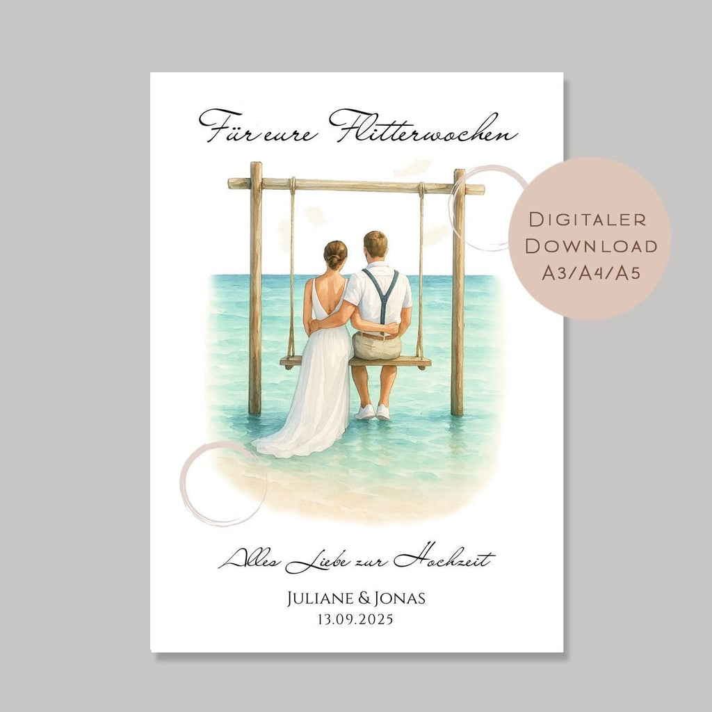 Hochzeit Geldgeschenk Flitterwochen I Gutschein für Reisekasse I Name Geschenk Brautpaar Ausdrucken I Geld schenken I Hochzeitssgeschenk PDF