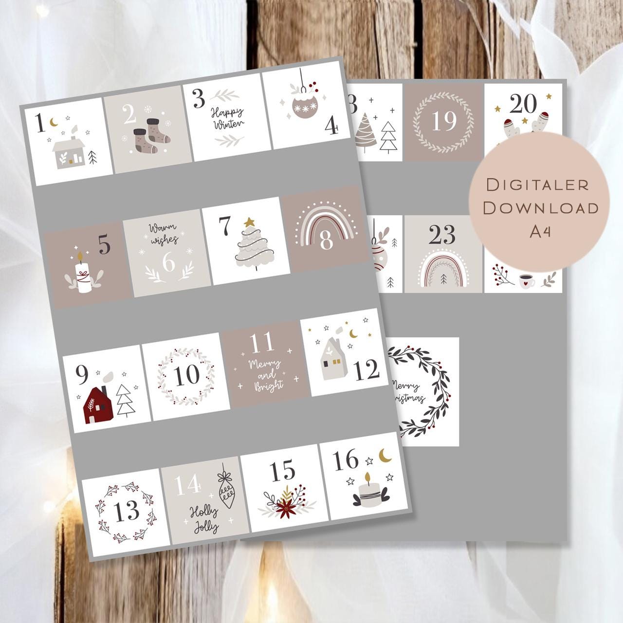 Adventskalender Zahlen 1 24 | Zahlen 1-24 zum basteln Vorlage | Adventskalender PDF Download | Adventskalenderzahlen ausdrucken DIY Advent