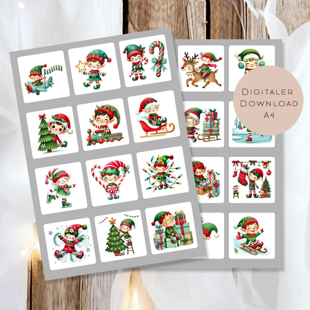 Memory Weihnachten Wichtel | Memory Spiel Kinder | Montessori Spielzeug | 24 Motive Download | Suchspiel Elfen | Lernspiel PDF ausdrucken