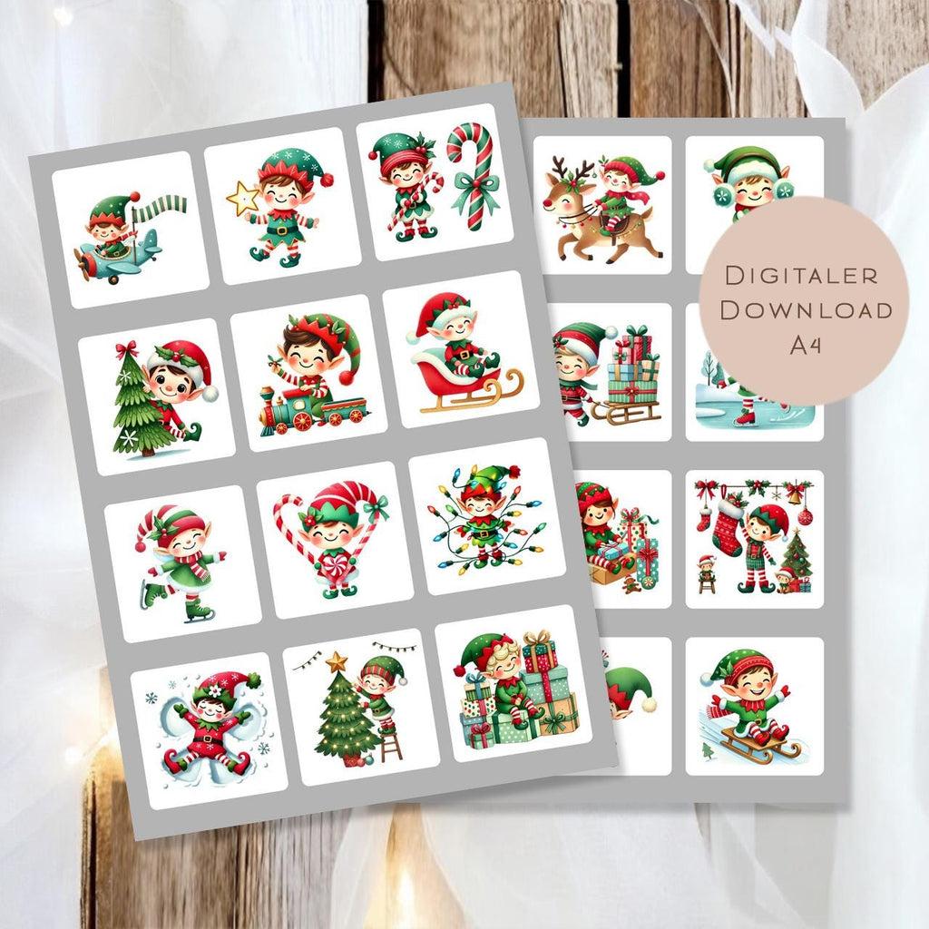 Memory Weihnachten Wichtel | Memory Spiel Kinder | Montessori Spielzeug | 24 Motive Download | Suchspiel Elfen | Lernspiel PDF ausdrucken