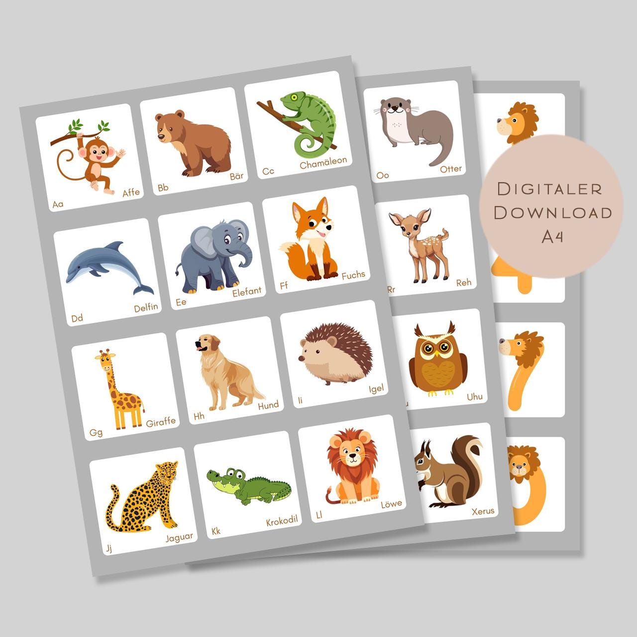 Memory ABC Zahlen Tiere | Memory Spiel Alphabet Kinder | Montessori Spielzeug | 24 Motive Download | Sortierspiel Lernspiel PDF ausdrucken