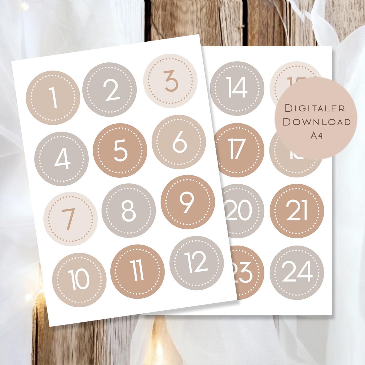 Adventskalender Zahlen 1 24 | Zahlen 1-24 zum basteln Vorlage | Adventskalender PDF Download | Adventskalender Zahlen ausdrucken DIY Advent