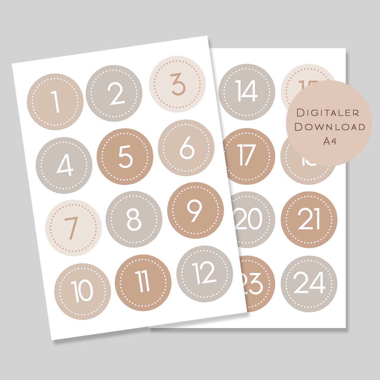 Adventskalender Zahlen 1 24 | Zahlen 1-24 zum basteln Vorlage | Adventskalender PDF Download | Adventskalender Zahlen ausdrucken DIY Advent