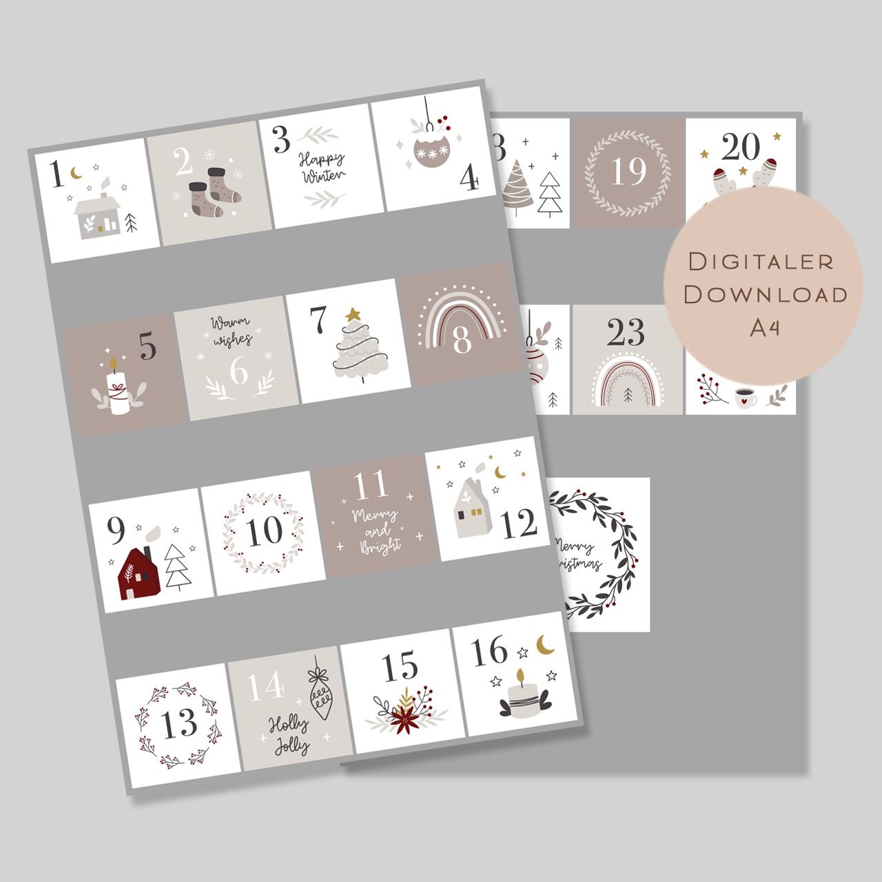 Adventskalender Zahlen 1 24 | Zahlen 1-24 zum basteln Vorlage | Adventskalender PDF Download | Adventskalenderzahlen ausdrucken DIY Advent