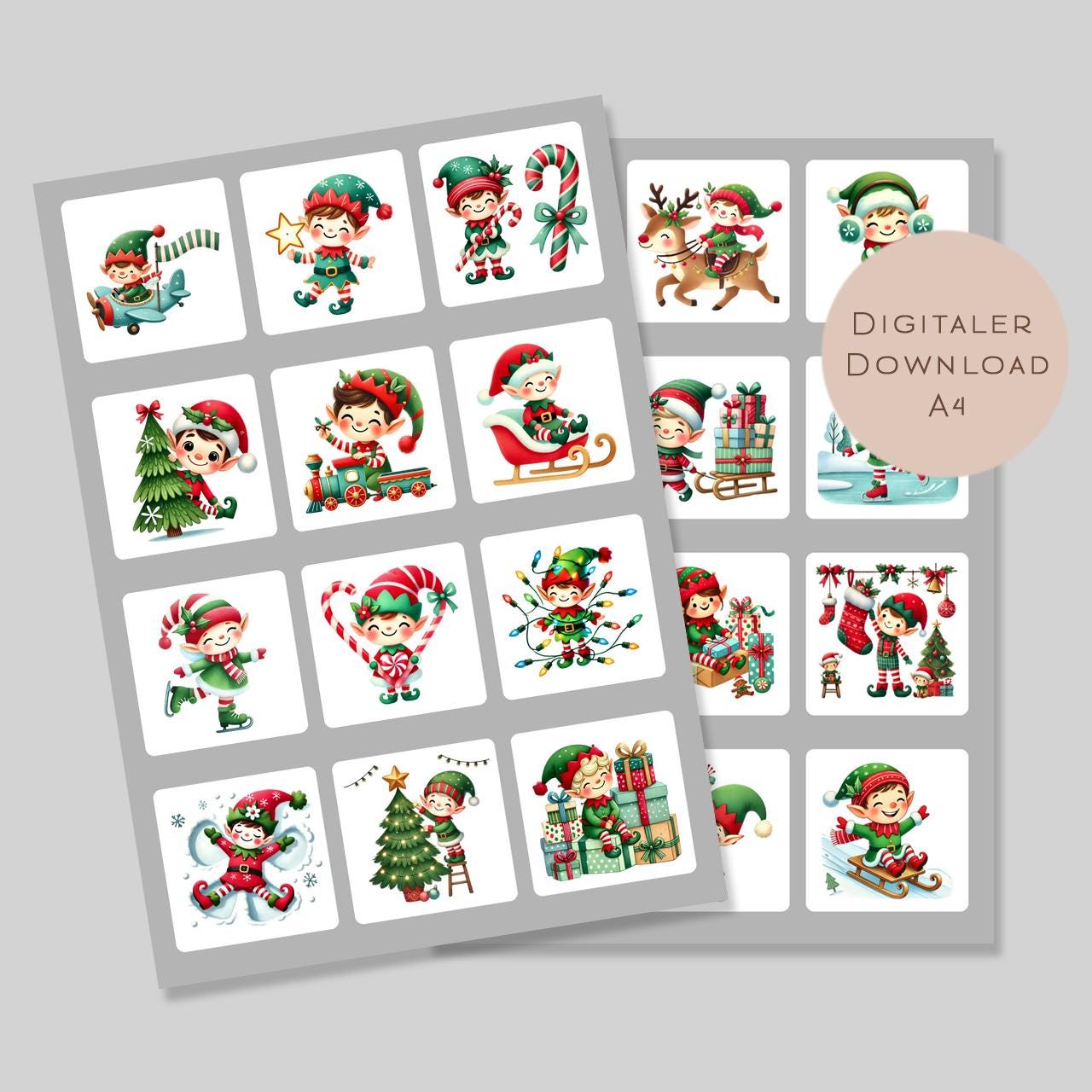 Memory Weihnachten Wichtel | Memory Spiel Kinder | Montessori Spielzeug | 24 Motive Download | Suchspiel Elfen | Lernspiel PDF ausdrucken