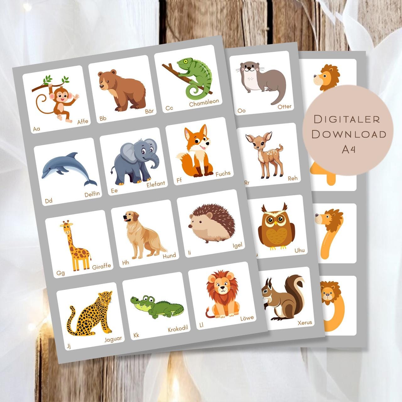 Memory ABC Zahlen Tiere | Memory Spiel Alphabet Kinder | Montessori Spielzeug | 24 Motive Download | Sortierspiel Lernspiel PDF ausdrucken