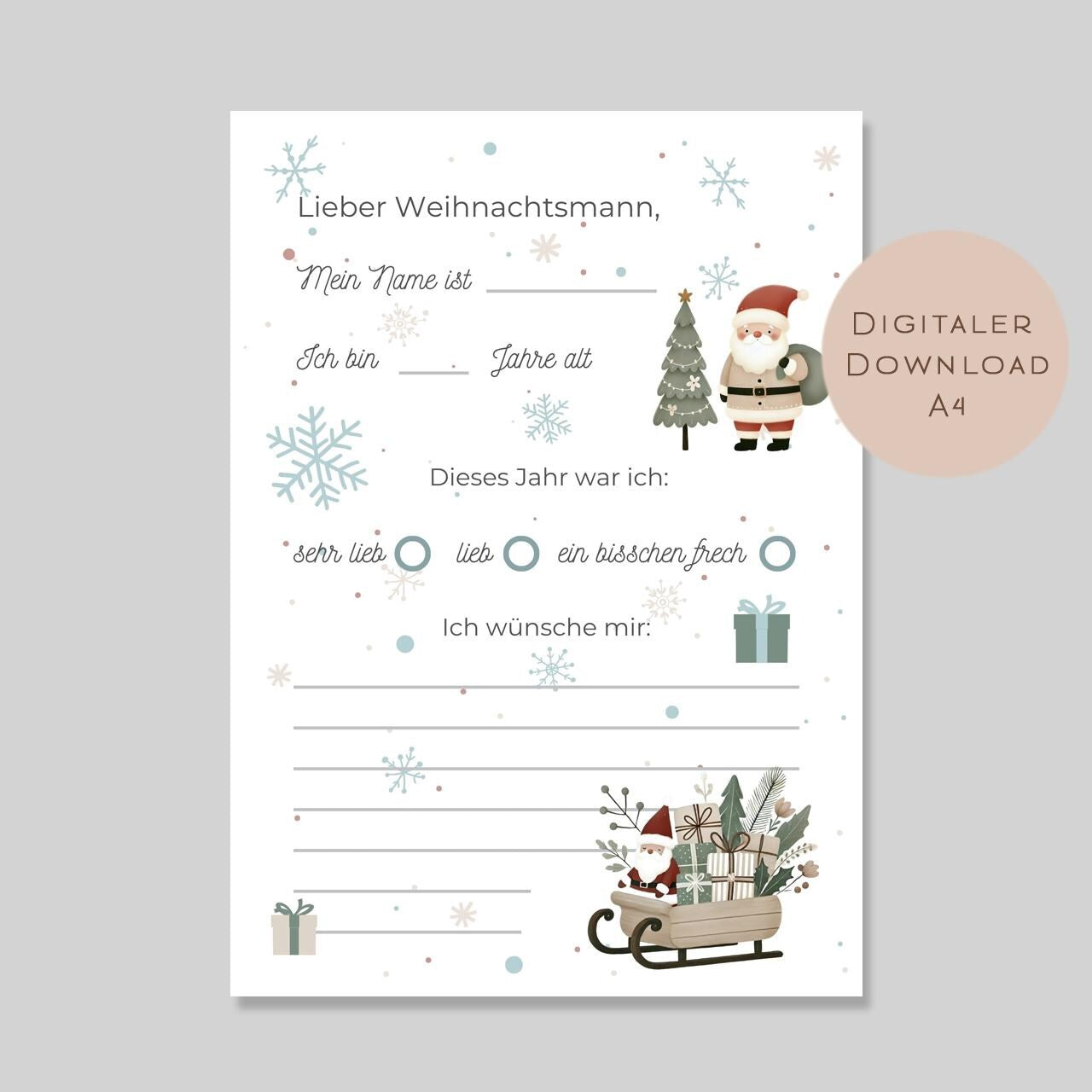 Wunschzettel Weihnachten Kinder | Brief an den Weihnachtsmann | Wunschzettel zum Ausrucken | DIY Advent Adventszeit Weihnachtspost download