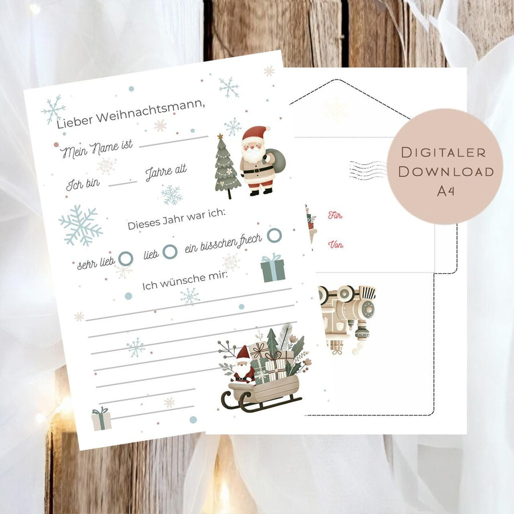 Wunschzettel Weihnachten Kinder | Brief an den Weihnachtsmann | Wunschzettel zum Ausrucken | DIY Advent Adventszeit Weihnachtspost download
