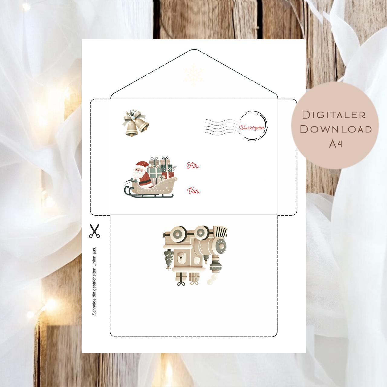 Wunschzettel Weihnachten Kinder | Brief an den Weihnachtsmann | Wunschzettel zum Ausrucken | DIY Advent Adventszeit Weihnachtspost download