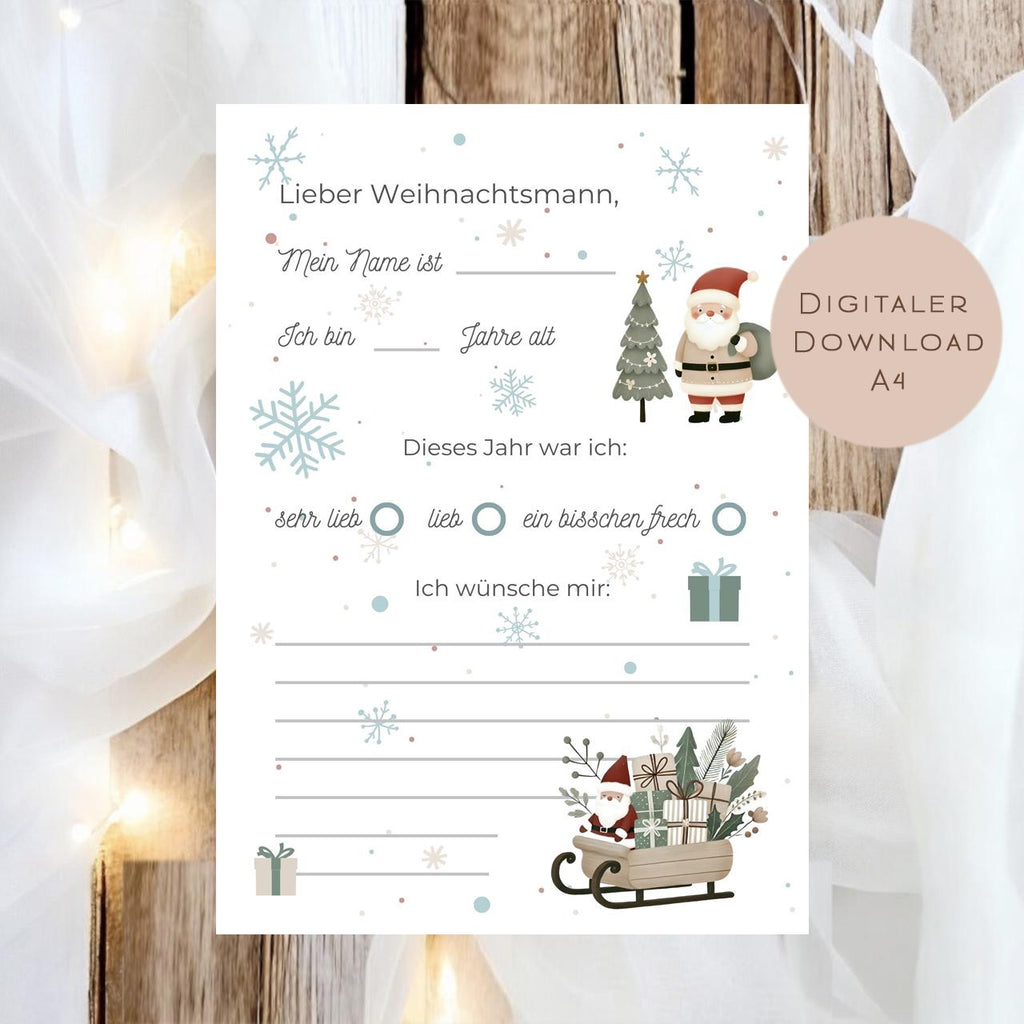 Wunschzettel Weihnachten Kinder | Brief an den Weihnachtsmann | Wunschzettel zum Ausrucken | DIY Advent Adventszeit Weihnachtspost download