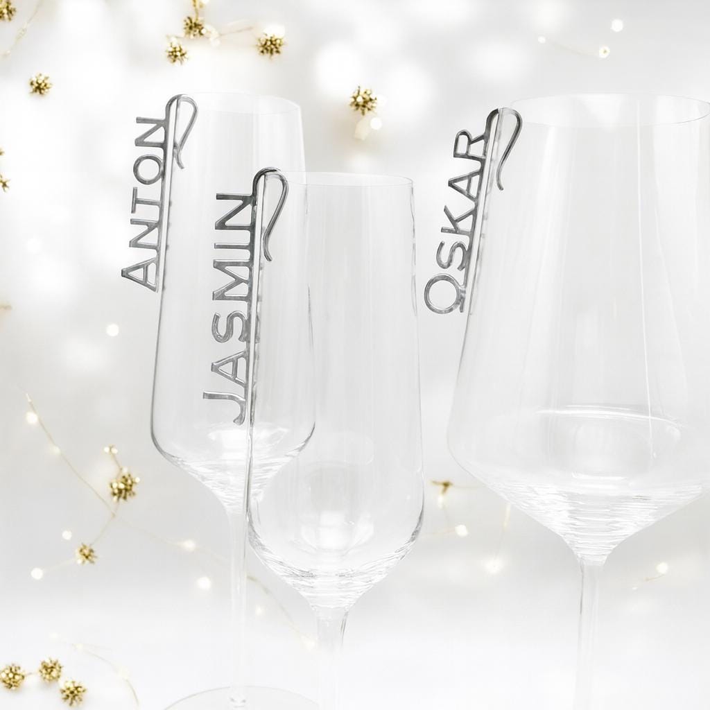 Glasmarkierer Hochzeit Platzkarte Name Anhänger Glas personalisiert Tischkarte Namensschild Weinglas Sektglas personalisiert Tischdeko Taufe
