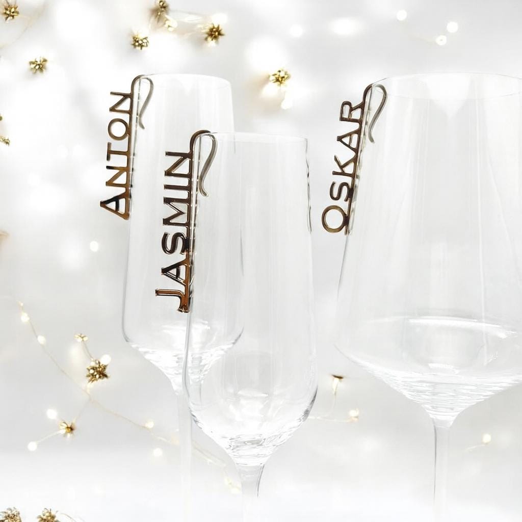 Glasmarkierer Hochzeit Platzkarte Name Anhänger Glas personalisiert Tischkarte Namensschild Weinglas Sektglas personalisiert Tischdeko Taufe