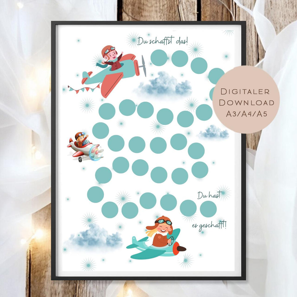 Belohnungstafel Kinder I Belohnungsplan Motivation Junge Flugzeug I Geschenk Einschulung Schultüte Schulkind I Download PDF Ausdrucken