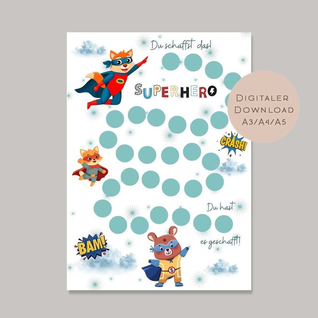 Belohnungstafel Kinder I Belohnungsplan Motivation Junge Held I Geschenk Einschulung Schultüte Schulkind I Download PDF Ausdrucken