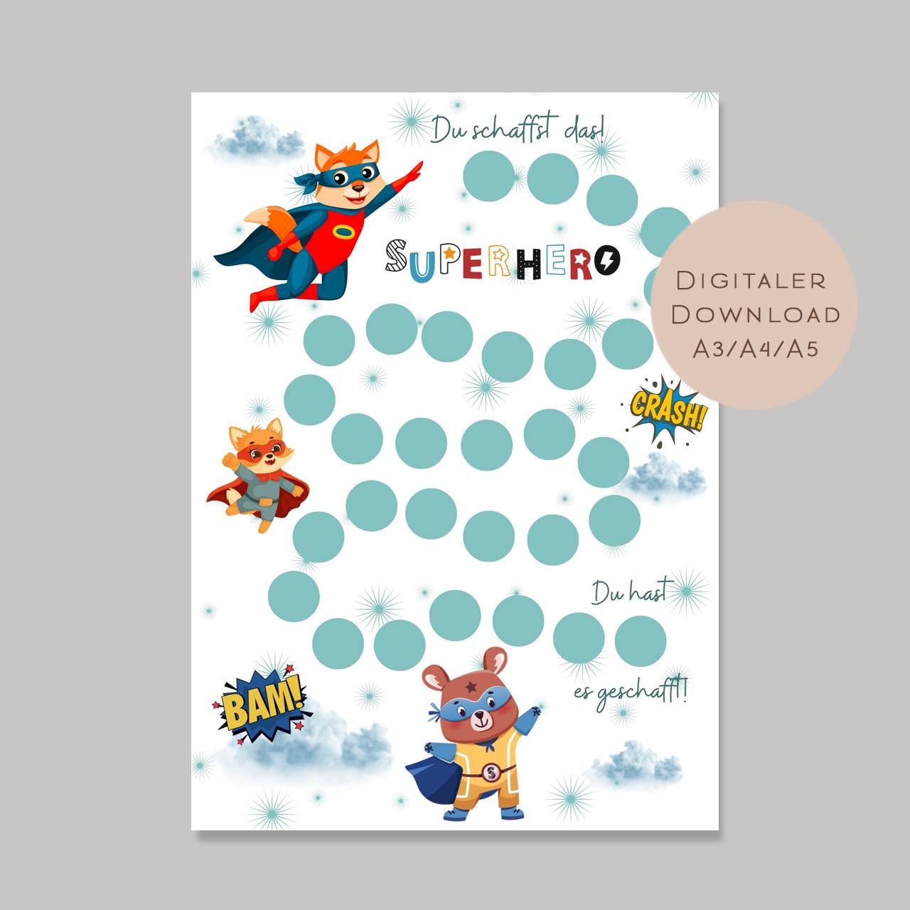 Belohnungstafel Kinder I Belohnungsplan Motivation Junge Held I Geschenk Einschulung Schultüte Schulkind I Download PDF Ausdrucken