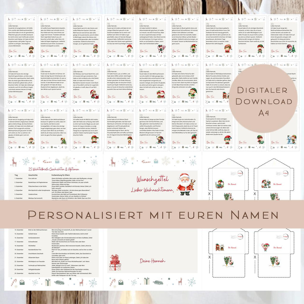 Wichtelbriefe Name personalisiert I Weihnachten Wichtelgeschichte | Brief Weihnachtsmann | Wunschzettel Ausrucken | Weihnachtspost download